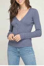 Long Sleeve Knit V Neck Sweater