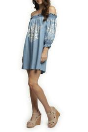  Ots 3/4 Slv Embroidered Denim Dress