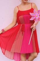  Coral Pleated Dress