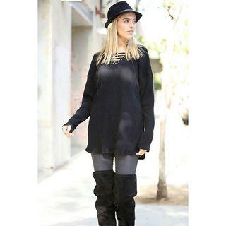  Ribbed Lace Up Sweater