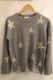 Distressed Bottom Hem Round Neck Star Sweater