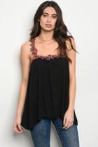  Embroidery Black Top