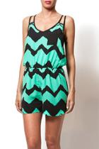  Green & Black Chevron Romper