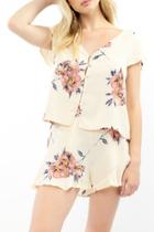  Blossom Print S/s Button Front Top