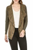  Grommet Faux Suede & Knit Cardi