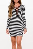  Laced-up Striped Dress