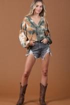  Tie-dye Waffle Button-front Top