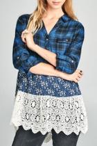  Scalloped Lace Plaid Top