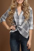  Twisted-front Plaid Top