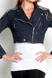 Beaded-shoulders Cropped Denim-jacket