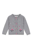  Grey Knitted Cardigan With Floral Embroidery
