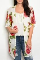  Ivory/red/mustard Floral Cardigan