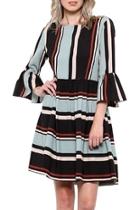  Striped Bell-sleeve Dress