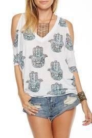  Cold Shoulder Hamsa Top