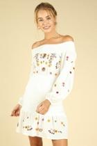  Off-shoulder Floral-embroidered Dress