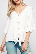  Baggy Bell-sleeved Front-tie-tee