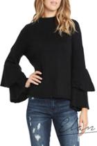  Hi-neck Ruffle Sleeve Sweater