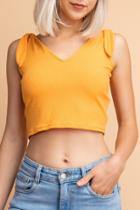  V Neck Shoulder Tie Crop Top