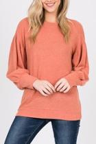  Coral Bubble-sleeve Top