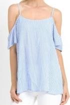  Pinstripped Cold-shoulders Top