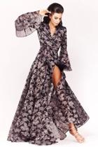  Long-sleeve Floral Gown