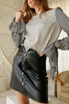  Faux-leather Button-detail Mini-skirt