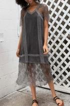  Lace Trim Midi-dress