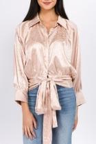  Tie Front Silky Blouse