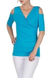  Turquoise Open Shoulder Top
