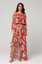  Geneva Medallion Scarf Print Wrap Maxi Skirt