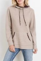  Brushed Plaid Contrast Hoodie Pullover