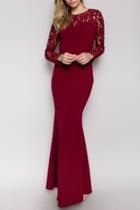  Burgundy Long Formal Dress With Lace Sleeve