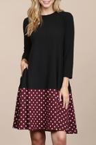  Polka-dot-contrast Pocket Dress