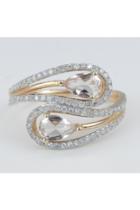  14k Rose Gold Diamond And Morganite Cocktail Bypass Ring Size 7.25 Beryl Gem Free Sizing