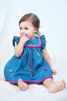  Embroidered-yoke-pom-pom-fringe Chambray Dress