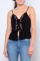  Embroidered Lace-up Top