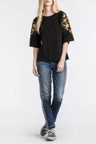  Floral Embroidered Black-top