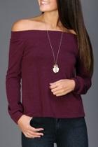  Plum Off-the-shoulder Sweater