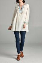  Embroidered Notch Neck Tunic