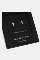  Secret-box - White-gold-dipped-cross Studs