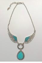  Turquoise-pendant W/silver-metal-wings Necklace
