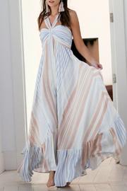  Ruffled Hem Stripe Maxi Dress
