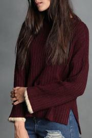  Trixie Contrast Fur Trim Slv Rib Sweater