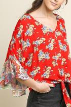  Paisley Floral Bell Sleeve Top