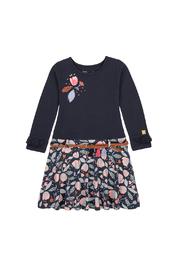  Navy Blue & Floral Print Dress