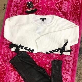  Ivory Laceup Sweater