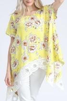  Yellow-floral Tunic Lace-hem