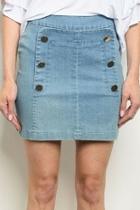  Button-trim Denim Skirt