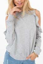  Ruffle Cold-shoulder Sweater