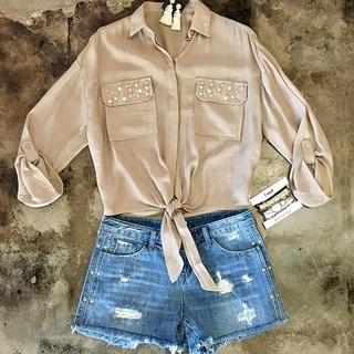  Taupe Pearl Blouse